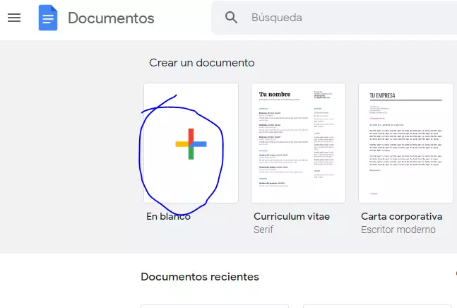 Google Docs - añadir nuevo documento